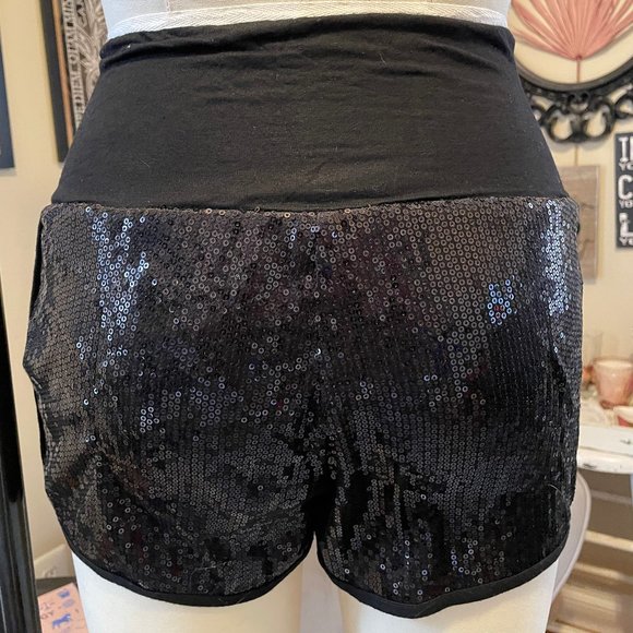 Forever21 Black Sequin High Waist Shorts w/Pockets - Picture 6 of 8